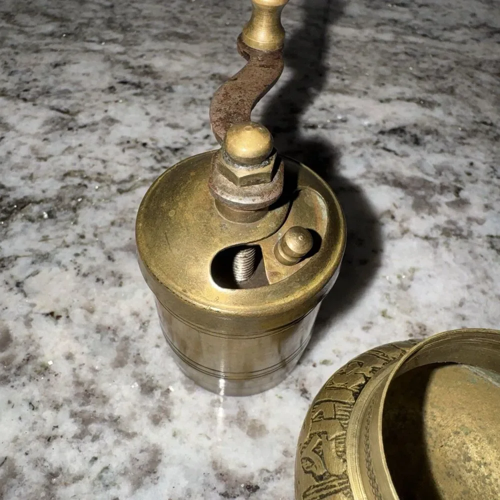 Vintage Brass Pepper Mill Hand Crank Grinder Ornate Turkish Style Spice Mill